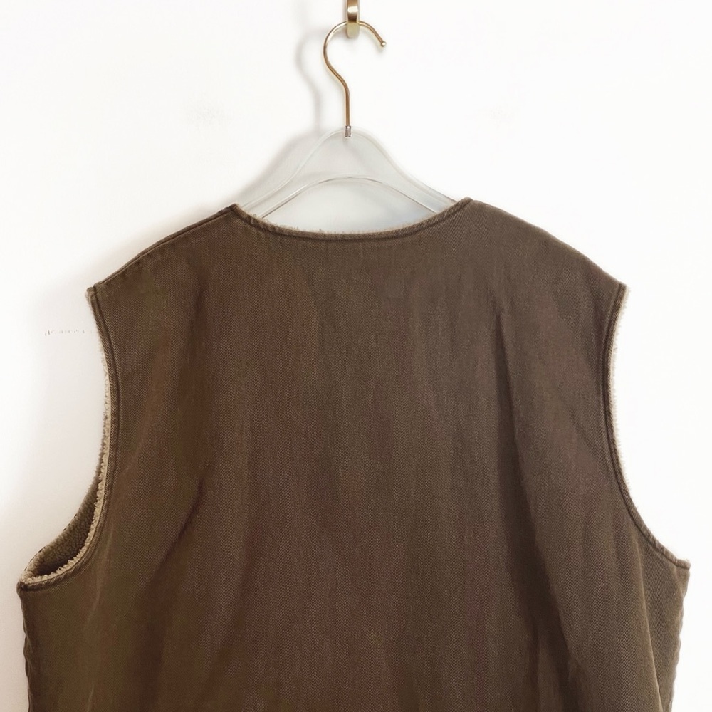 WOOLRICH Sherpa lined Canvas duck zip up Vest Brown Mens size XL - Picture 5 of 9